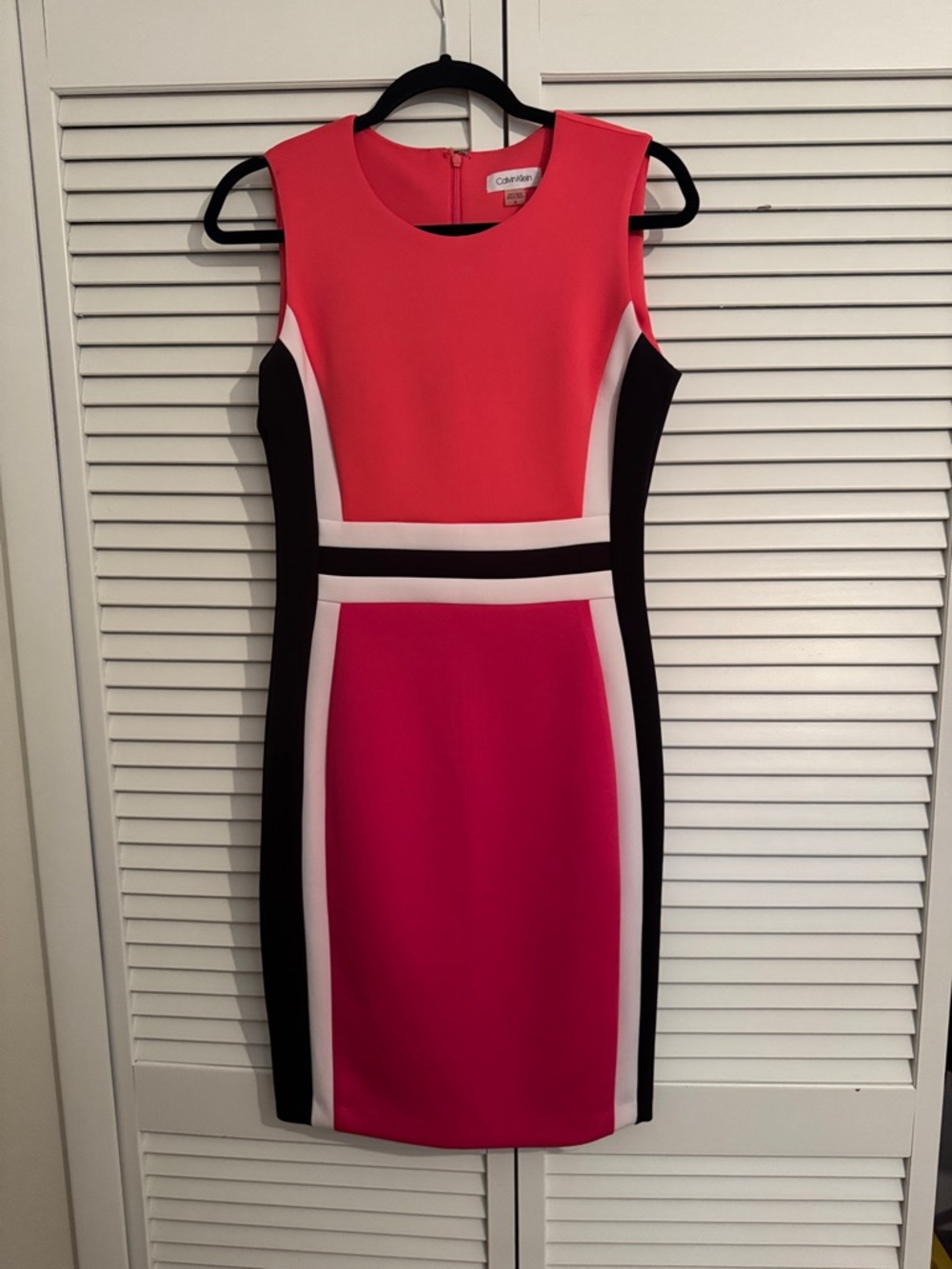 Calvin Klein Coral & Fuchsia Colorblock Midi Sheath Dress